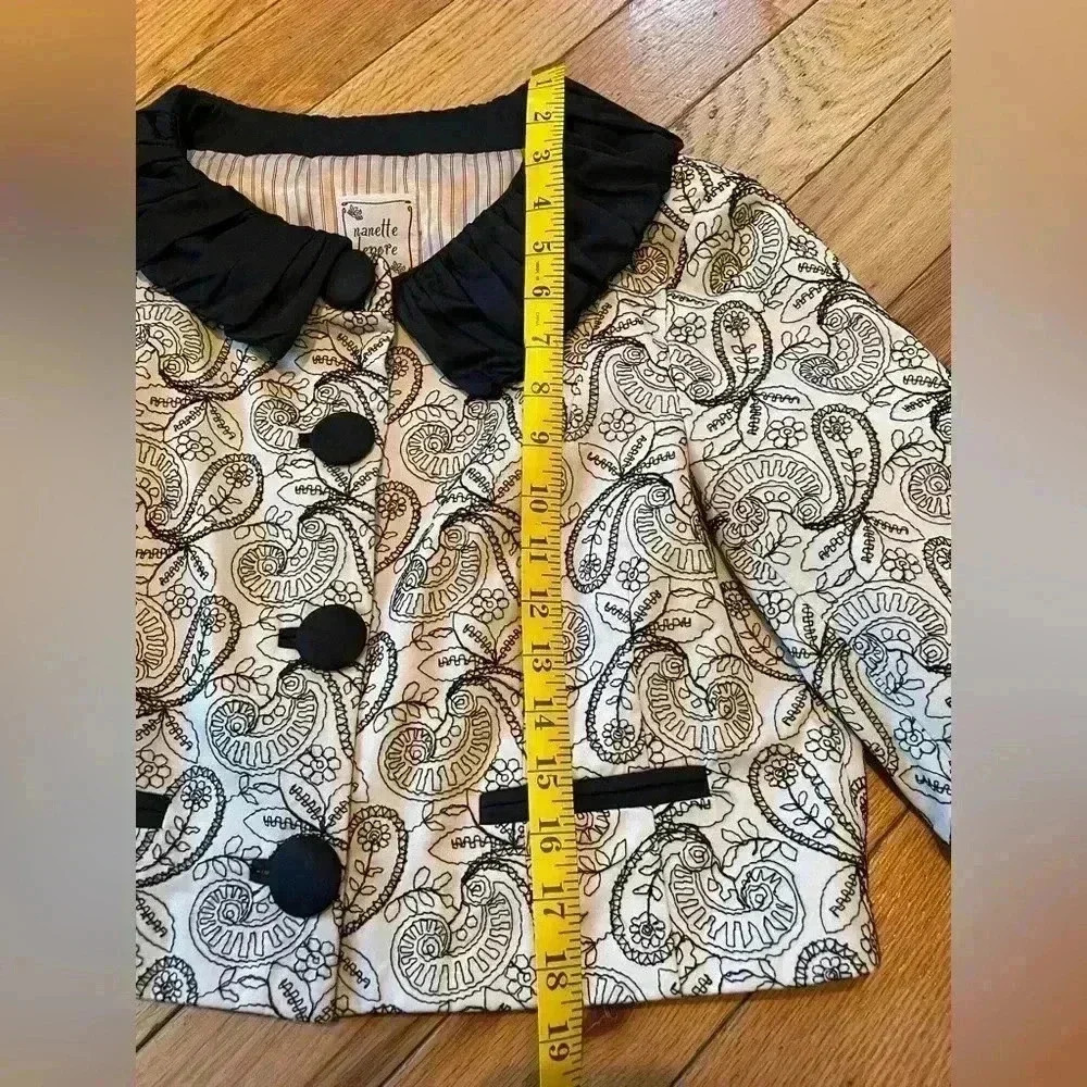 Nanette Lepore Black/Off White Paisley Embroidered Crop Jacket Women’s Size 12 - Picture 14 of 14